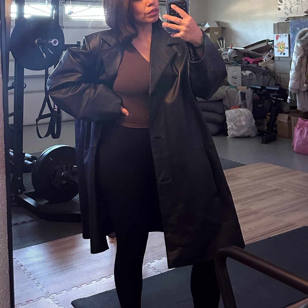 CLEARANCE Black Leather coat.